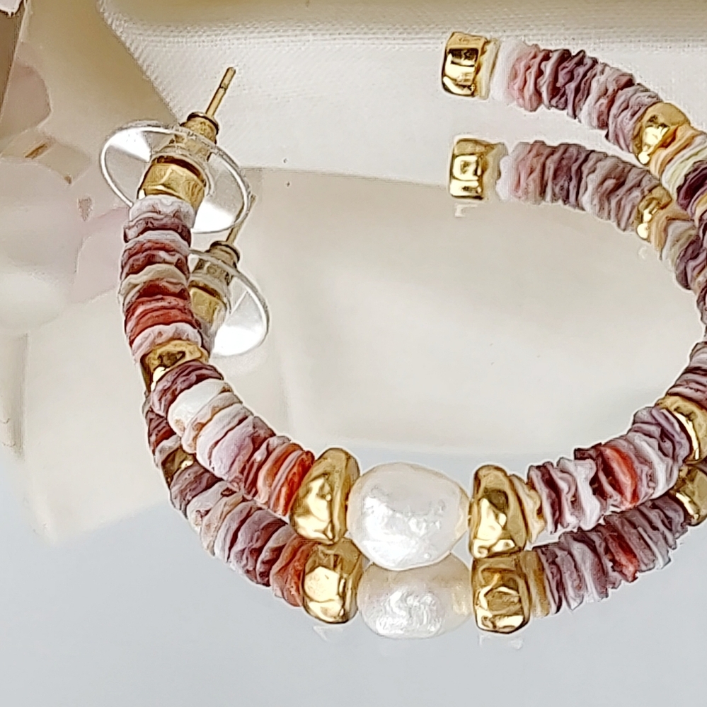 Kendra Scott Lila Vintage Gold Hoop Earrings in Pastel Shells - Picture 3 of 9